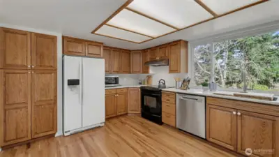 Generous cabinet storage and an open layout make everyday cooking easy