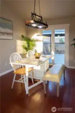dining room with afternoon sunlight coming in
