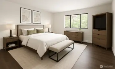 Primary bedroom, virtually staged