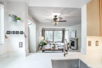 View from the kitchen into the main living area of this beautiful unit.