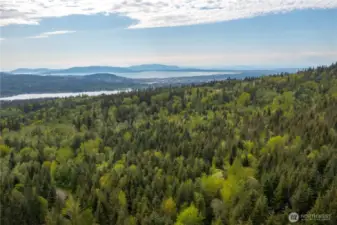 Aerial View from Lot 11 looking towards Lake Whatcom, Bellingham, Bay, & Islands
