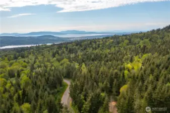 Aerial View from Lot 11 looking towards Lake Whatcom, Bellingham, Bay, & Islands