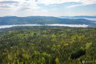 Aerial View from Lot 11 looking towards Lake Whatcom, Bellingham, Bay, & Islands