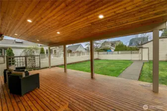 Newer covered deck that has been recently stained.