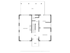 Main floor with door at kitchen out to large covered deck and fenced backyard.