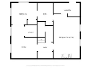 Basement floor plan with exit door in laundry room.