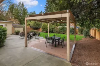 Rain or shine enjoy the pergola with lighting, heater, and plugs for your laptops and accessories.