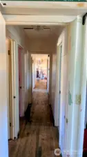 Hallway to living room - all original hardwoods