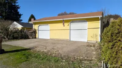 Large detached garage & oversized Shop with Attic Storage Space