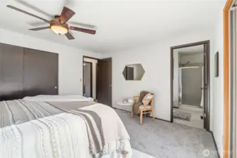 Primary bedroom includes a convenient 3/4 bath for added comfort and functionality.