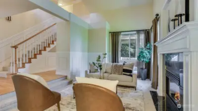 Having the vaulted ceilings in this sunken room really makes this space feel so open, bright & airy.