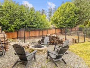 Built-in fireplace area located in the backyard.