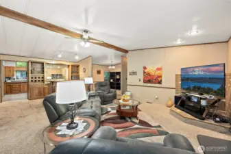 Expansive living room with additional dining space.