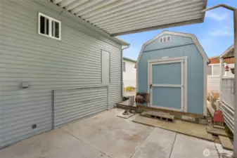 Covered parking for 2 vehicles plus storage shed.