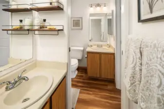 2nd sink in upstairs bathroom, for space and flexibility.