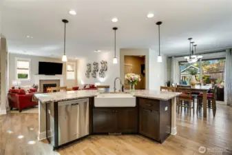Quartz kitchen island with seating for six
