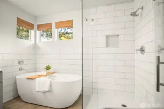 Beautiful free standing soaking tub in primary bath