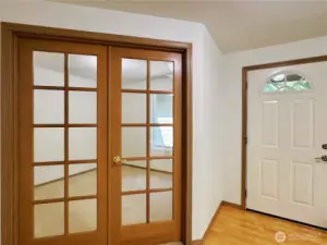 French doors lead into the office