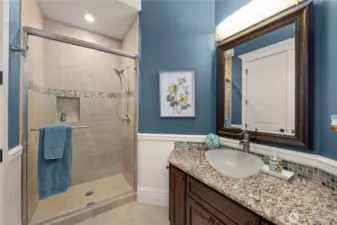 3/4 bath on main.  Not pictured, extra finished room on main, shop on back side of garage w/1/2 bath & unfinished storage basement off garage.