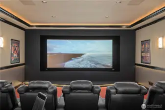 This is a legit theater room!  160" Stewart filmscreen side masking w/Runco projector.