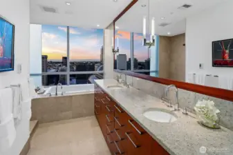 unwind to magical city views in this oversized jetted tub