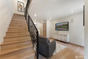 Gorgeous staircase with powder coated railing.