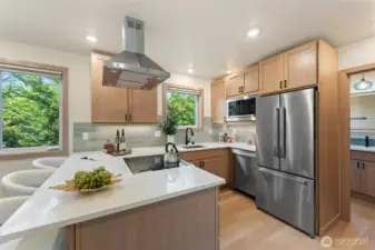Italian tile and quartz countertops.