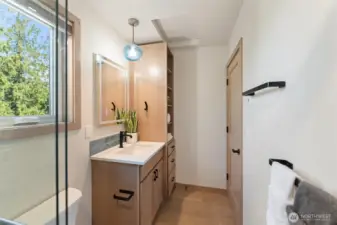 Built-in cabinetry for extra storage.