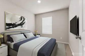 Third bedroom delivers a cozy retreat with ample wall space for art and furnishings plus plush carpeting underfoot. Pictures are for representational purposes only, colors and features may vary.