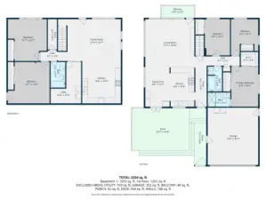 Floor plan - both levels. Note the square ft listed on this is 2254+103 (laundry) +168 (walls)= 2525 total sf