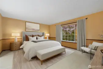 Primary bedroom virtually staged to give you an idea of how large the room is.
