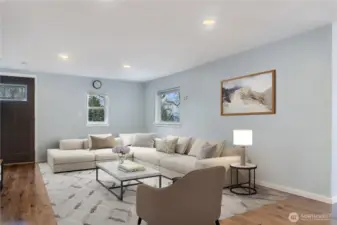 2.3 Virtually Staged - Front Entry & Living Room (Alt View)