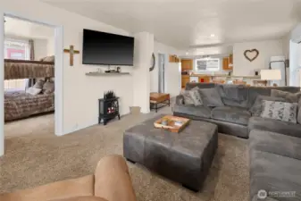 Fairly new carpet through out living room and bedrooms.