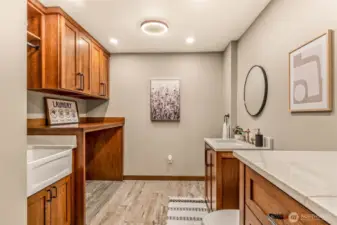 Laundry room is downstairs and has an all new half bath with a utility sink.  Lots of storage as well.