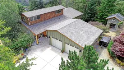 Aerial View of Front of Home and Garage