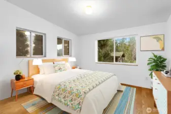 Virtually Staged- Bedroom #2- Primary bedroom off of the living room area