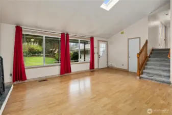 Skylights and large windows provide ample daylight