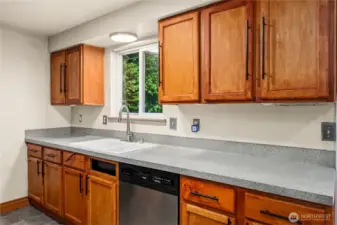 Kitchen window over looks back yard