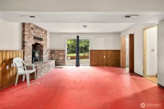 Daylight lower level with wood stove