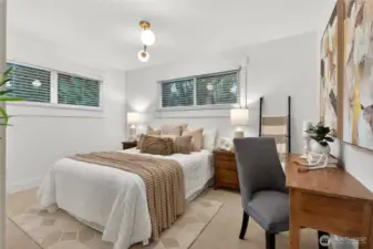 Second bedroom provides versatility as guest room, home office, or nursery within this thoughtfully renovated 2-bedroom, 1-bath floor plan near excellent Shoreline schools.