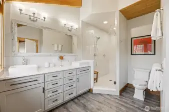 Primary bath - double vanities, double shower