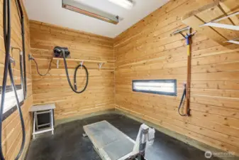 Wash rack with side lights, swing arm hose. Lift for grooming miniature horses or dogs included