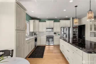 Kitchen with New to newer stainless-steel appliances.