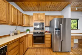 Space-saving built-in microwave is an original, but still works.