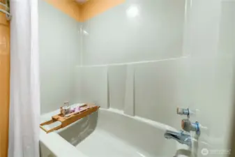 Tub is large enough for a soak.