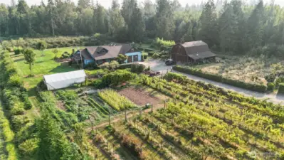 Orchards surrounding the home with seasonal color.
