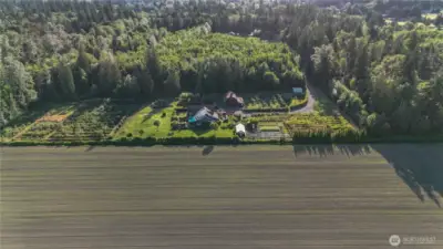 The estate from above, showcasing heritage orchards and sweeping privacy.