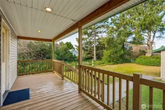 A welcoming extra large deck.