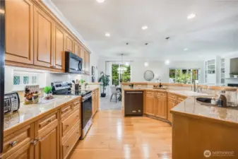 The home chef stays connected with visiting guests and friends, thanks to this open kitchen design.