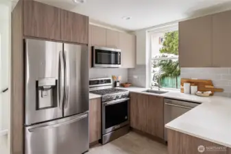 Kitchen with stainless steel appliances